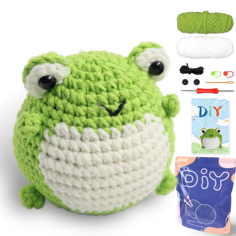 Cute Frog Design Crochet Kit, Beginner Crochet Kits with Step-by-step Videos Tutorials, Crochet Animal Kit for Beginners