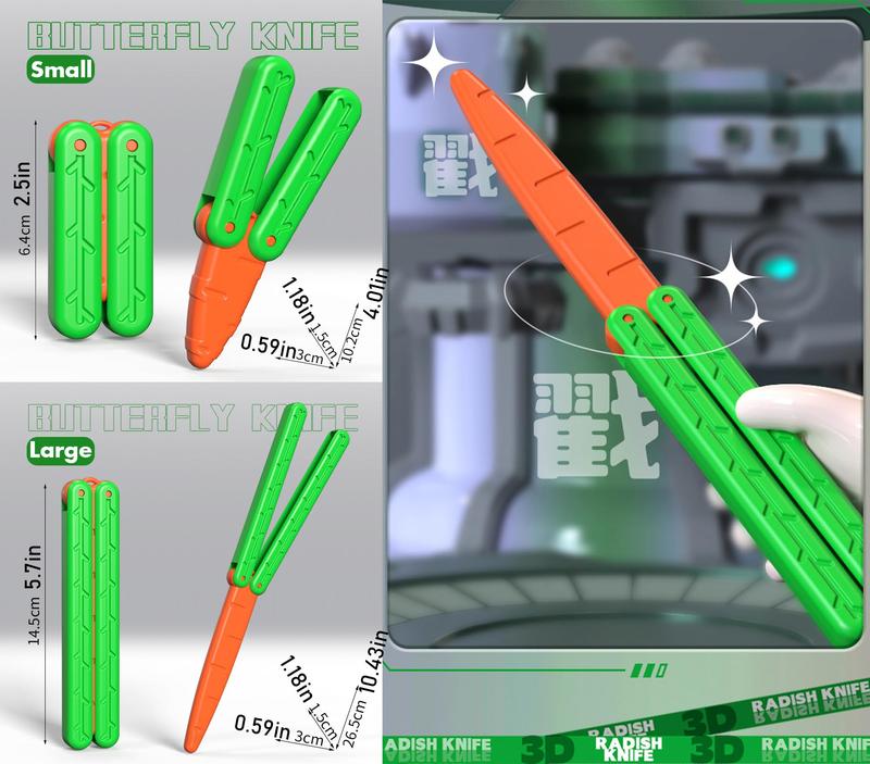 Summer 2 Pcs Carrot toys - Stress Relief Fidget Toys with Decompression Features - 3D Printed Practice Prop EDC (Big + Small) Green