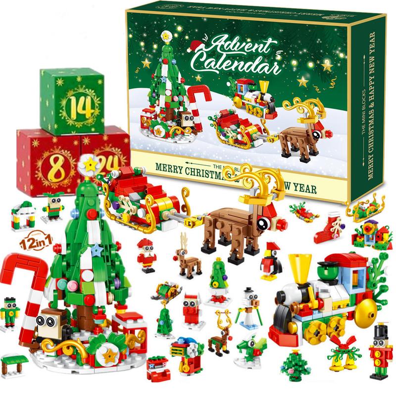 New Advent Calendar 2024 Christmas Building Blocks Toys for Kids Girls Boys Adult, 24 Days Christmas Countdown Building Blocks Toys, Surprise Xmas Gift Box, Christmas Party Favors with 24 Boxes