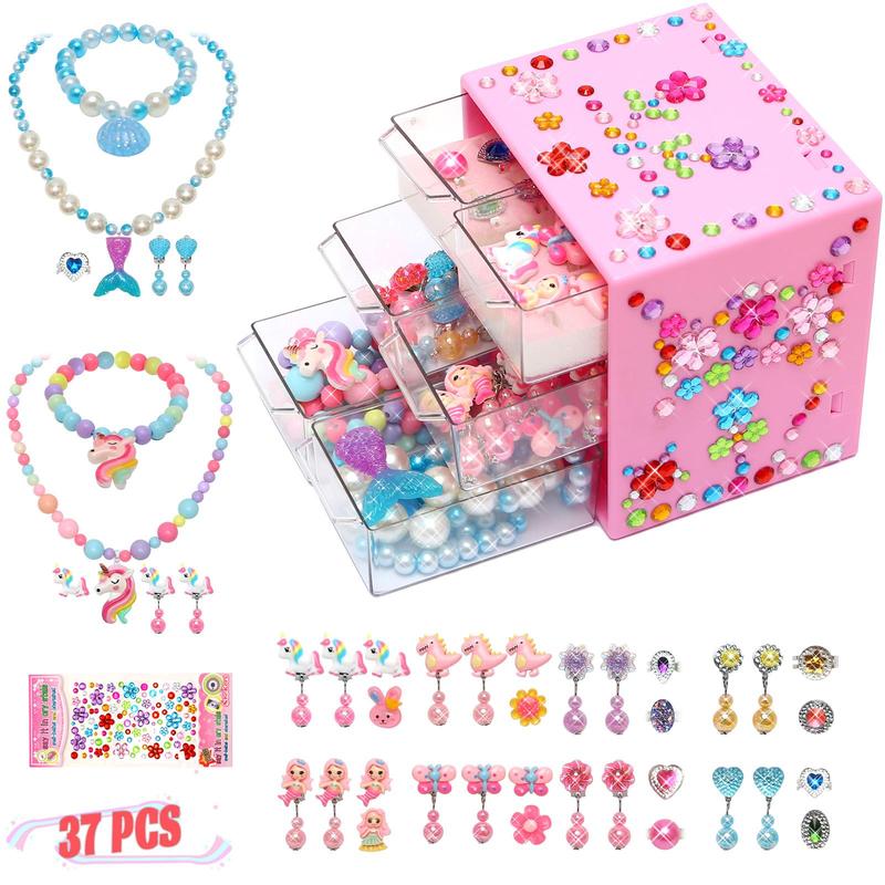 Jewelry Box Toy, 37pcs set Princess Jewelry Role playing Set, Pretend Play Jewelry Toy, Creative Birthday Gift For Girls