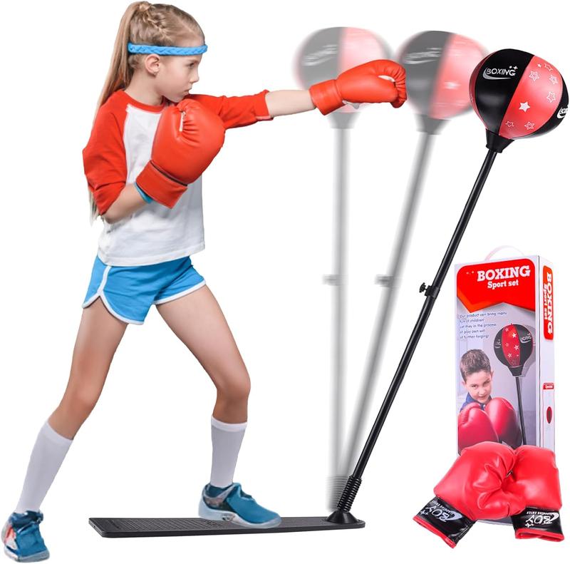 Punching Bag for Kids, Foot Pedal Kids Boxing Set with Stable Design, Portable Kids Punching Bag with Boxing Gloves & Pump, Adjustable Height Boxing Bag Sport Toy for Boys & Girls