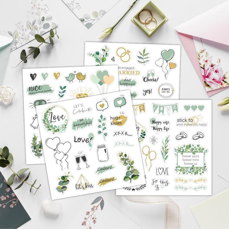 Wedding Themed Sticker, 4 Counts set DIY Decorative Sticker, Scrapbooking & Journal Making Material Sticker for Greeting Card