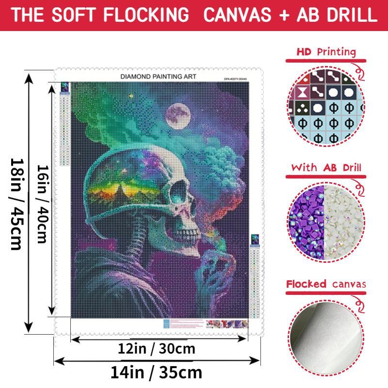 Skull Pattern DIY Diamond Painting Kit without Frame, Halloween DIY Decorative Art Picture, Aesthetic Diamond Embroidery Cross Stitch Painting Pictures for Beginner, DIY Home Decor Wall Art Painting