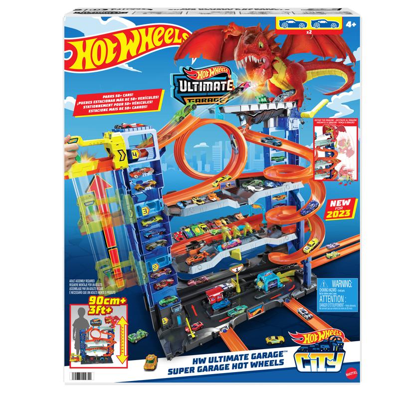 Hot Wheels City Ultimate Garage Playset with 2 Die-Cast Cars, Storage for 50+ Cars Child Age 4-8