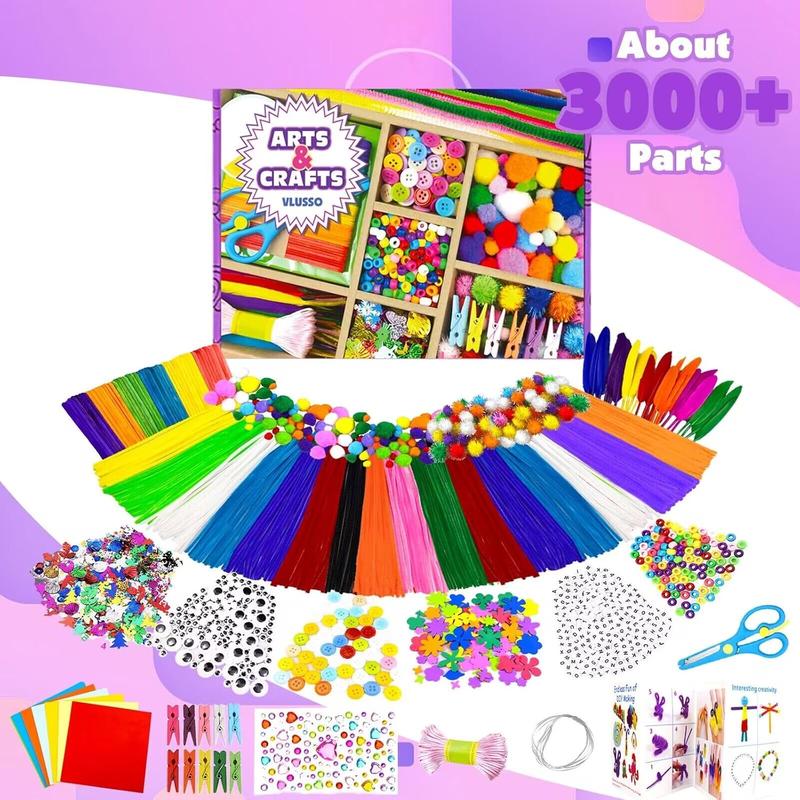 3000Pcs DIY Arts and Crafts Supplies Kit for Kids - Kids Craft Kits Art Supplies Material Set with Pipe Cleaner All in 1 Crafts for Kids Activity Gifts Toys for Girls Boys Age 4-6, 6-8, 8-12 years