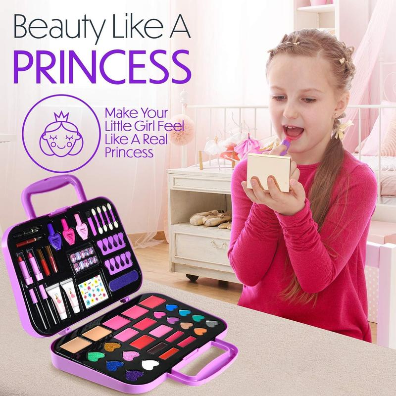 Makeup Kit for Girls, 51 PCS Pretend Makeup Set for Kids, Real Makeup Toys for Girls, Non Toxic, Princess Toys for Girls, Birthday Gift