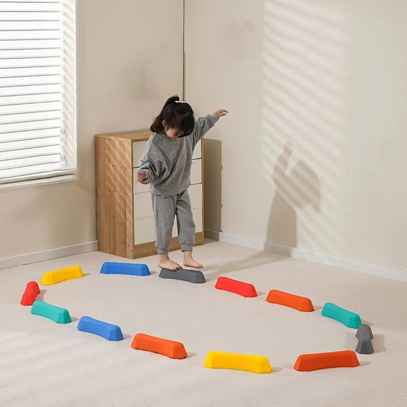 Balance Stepping Stone Set For Kids - 8 Plastic Balance Blocks For Coordination And Gross Motor Development - Indoor Outdoor Fitness Obstacle Course Set For Kids Ages 3-12 - Sensory Play Equipment