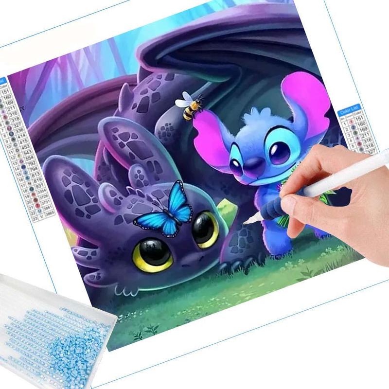 Cartoon Dragon and Stitch Pattern DIY Diamond Arts Colorful Painting Kit without Frame, DIY 5D Diamond Art Painting for Beginners, Home Bedroom Wall Decorations