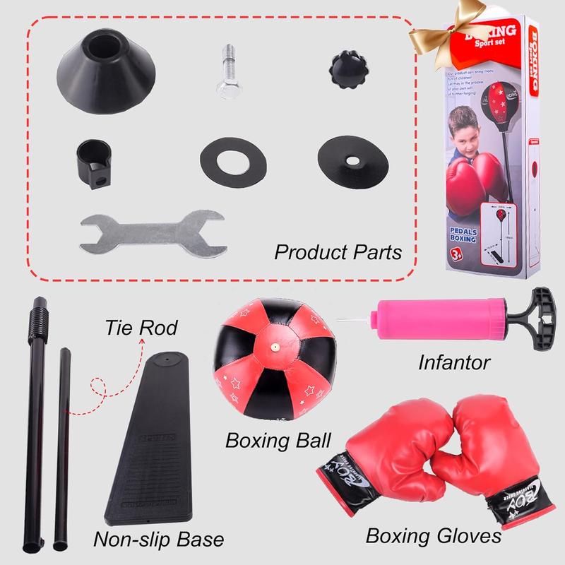 Punching Bag for Kids, Foot Pedal Kids Boxing Set with Stable Design, Portable Kids Punching Bag with Boxing Gloves & Pump, Adjustable Height Boxing Bag Sport Toy for Boys & Girls