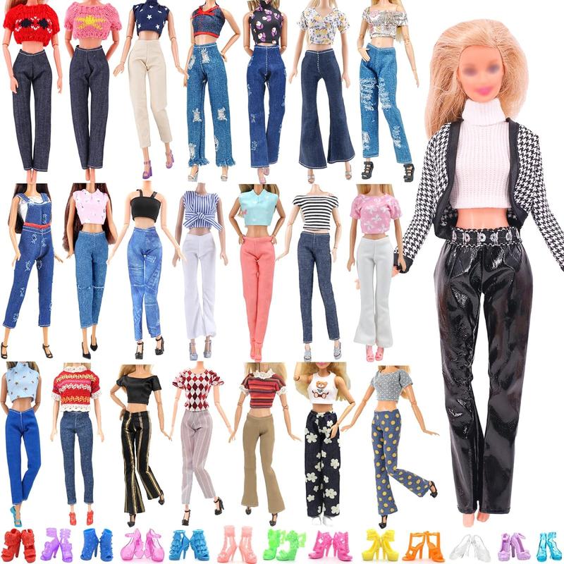 30 Pcs Doll Clothes and Accessories for Doll, 11.5 Inch Doll Outfit Collection Including 1 Set 9 Tops 9 Pants 10 Pairs Shoes(Random Style), for Girls Birthday Gifts