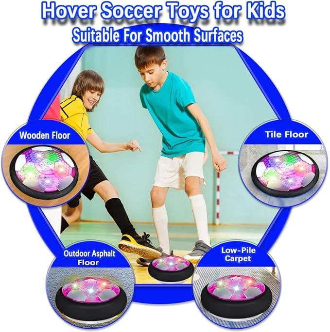 Soccer Hoverball Air Hockey Electric Power Airlifted Hover Ball Indoor Floating Airflow Hovering LED Light and Soft Bumper Battery Powered Training and Playing Age 4 and up LED Light