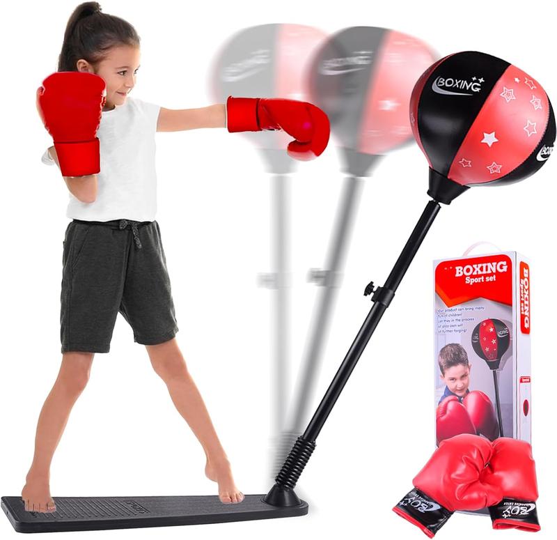 Punching Bag for Kids, Foot Pedal Kids Boxing Set with Stable Design, Portable Kids Punching Bag with Boxing Gloves & Pump, Adjustable Height Boxing Bag Sport Toy for Boys & Girls