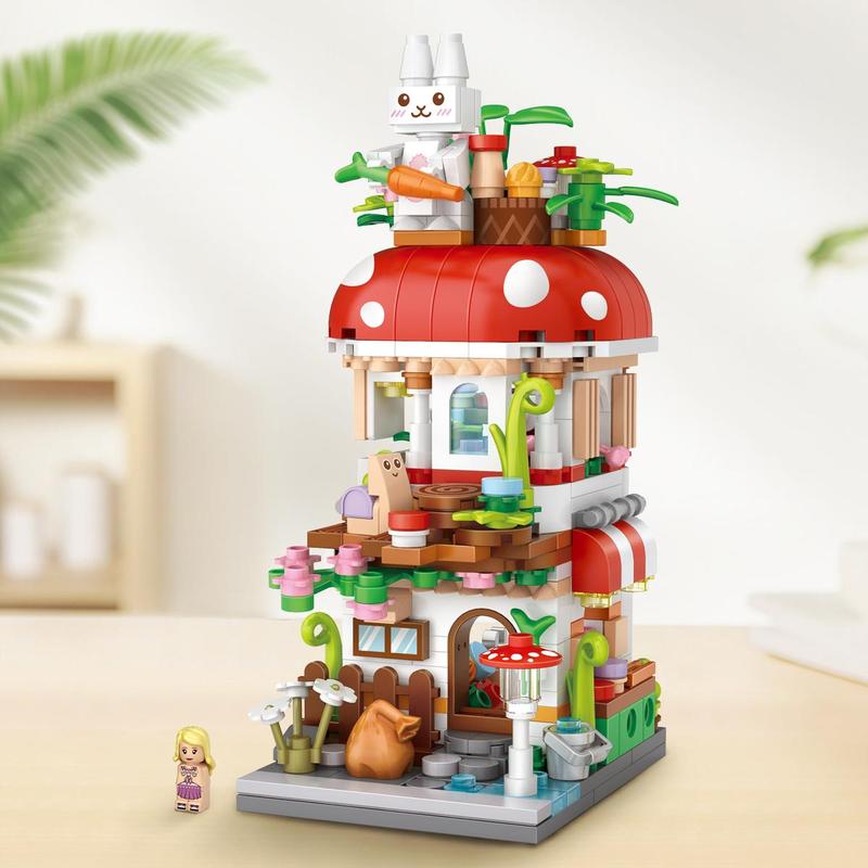 Mushroom House Building Blocks (417pcs set), Small Granules Assembled Toys, Creative Nautical House Model Gift