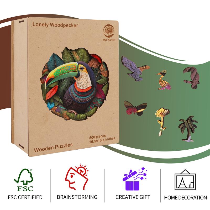 Wooden Puzzles, Toucan Jigsaw Puzzles, Unique Shaped Wooden Puzzle for Adults and Kids, Christmas Gift Family Game Laser Cut