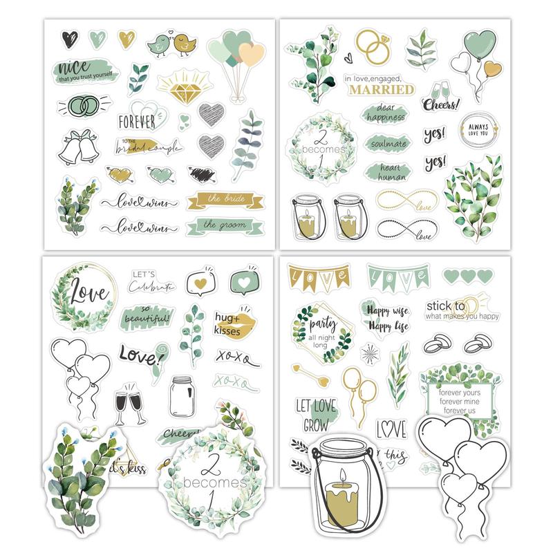 Wedding Themed Sticker, 4 Counts set DIY Decorative Sticker, Scrapbooking & Journal Making Material Sticker for Greeting Card