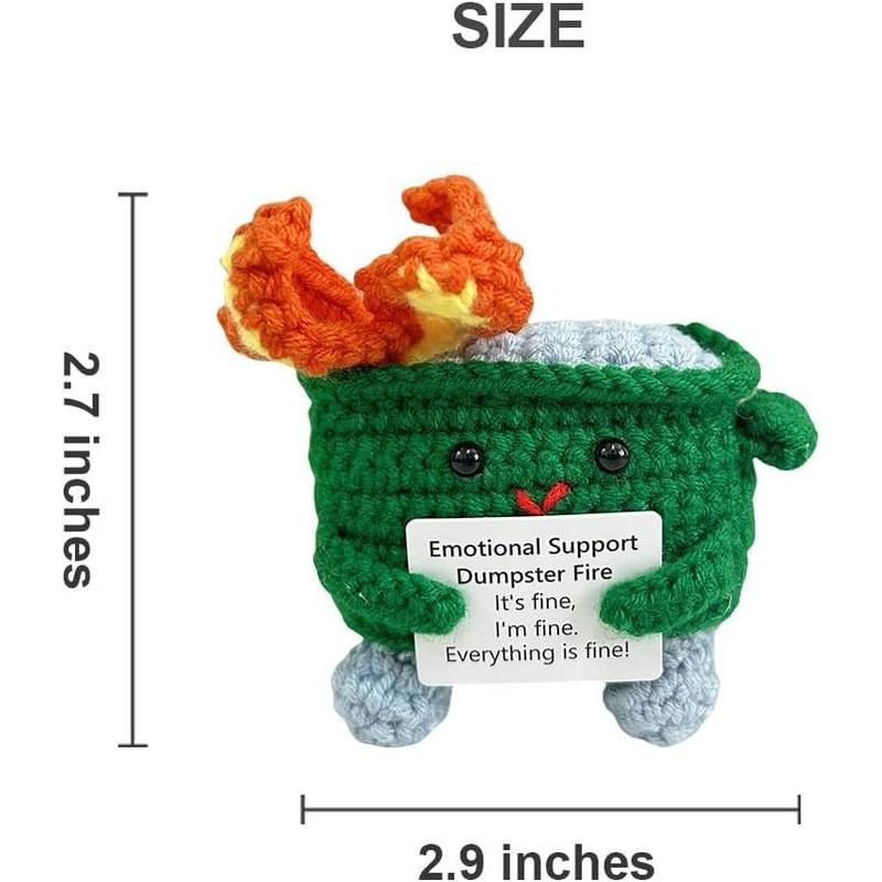 Emotional Support Crochet Dumpster Fire with Positive Card, Cute Room Decor Knitted Toys Funny Crochet Support Buddies Gifts for Friends(Green)