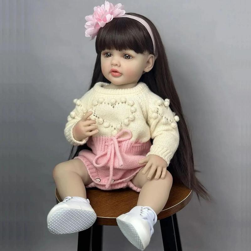 Realistic Reborn Girl Doll, 1 Box Cute Soft Silicone Newborn Doll, 22 Inch Alive Soft Cute Play House Toy, Handmade Gift for Little Girls