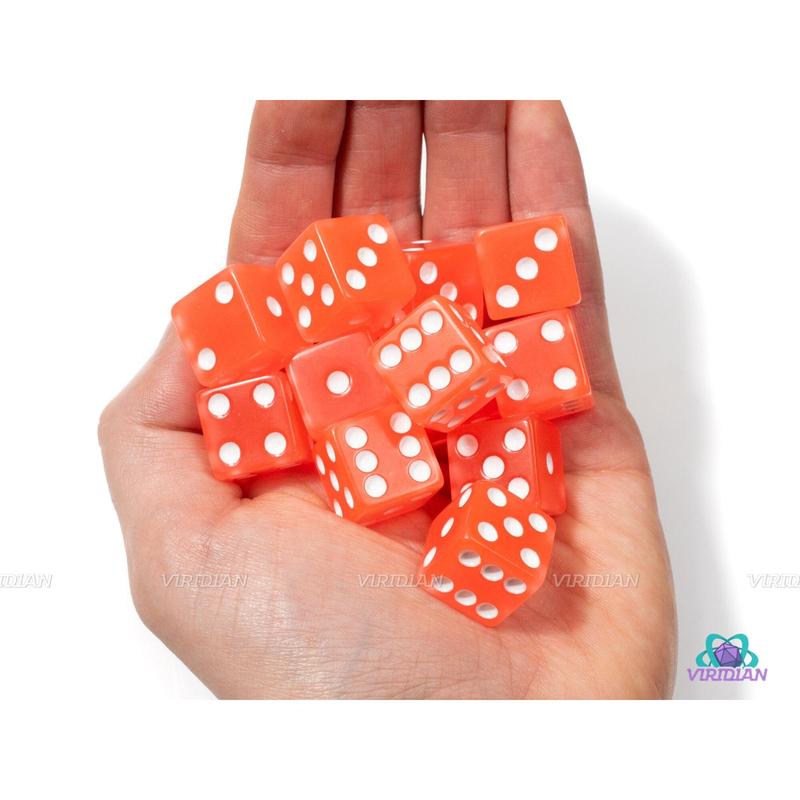 Peach Glow In The Dark | (12) 16mm Acrylic Orange-Pink Pipped D6 Dice