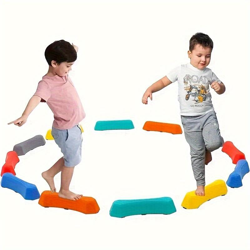 Balance Stepping Stone Set For Kids - 8 Plastic Balance Blocks For Coordination And Gross Motor Development - Indoor Outdoor Fitness Obstacle Course Set For Kids Ages 3-12 - Sensory Play Equipment