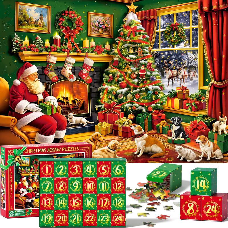 TIBLUE Christmas Eve Handcrafted Jigsaw Puzzle 2024-1000 Pieces Christmas Jigsaw Puzzles for Adults, Advent Calendar Family Game Puzzle Xmas Gift Idea 24 Days Surprises for Women Men