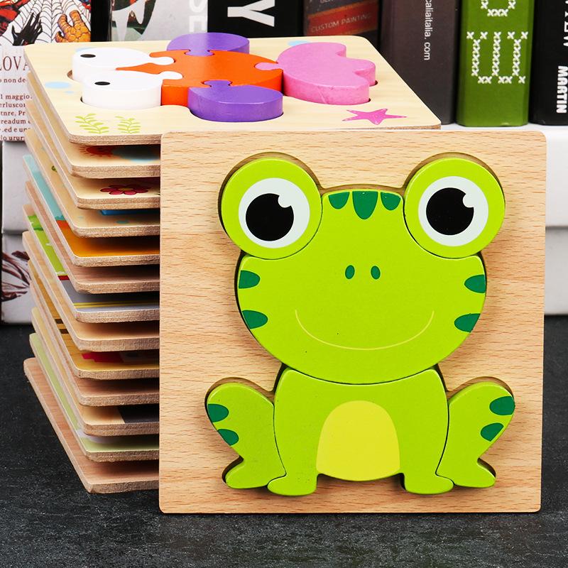 Wooden Jigsaw Puzzle Set, 6 Pack Animal Shape Block Preschool Educational Toy for Kids