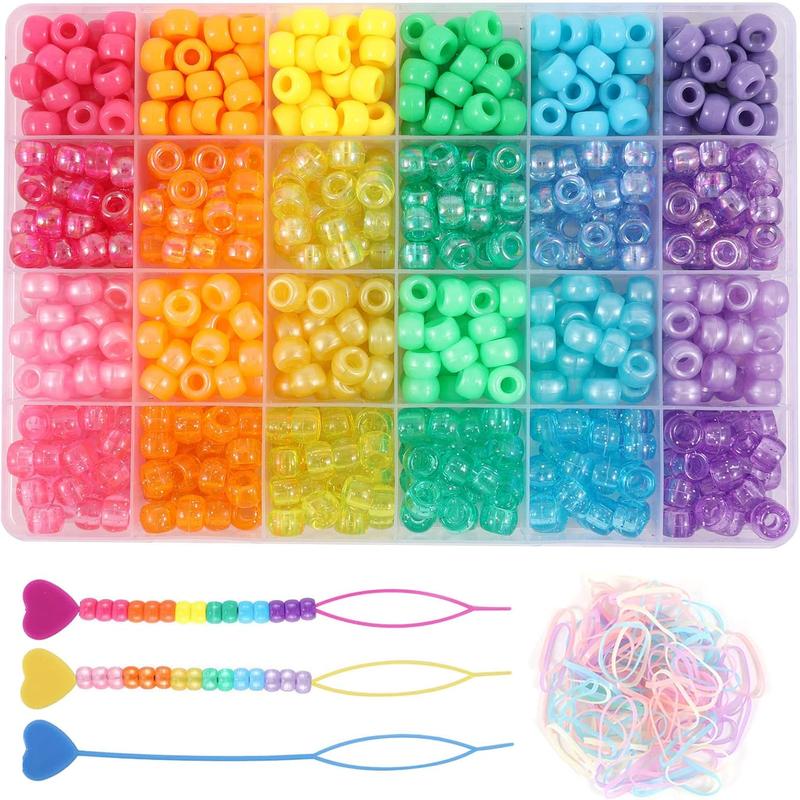 Kandi Beads Bracelet Making Kit, Rainbow Pony Beads for  Making DIY Crafts for Women, Hair Beads for Braids with 3 Hair Beaders Rubber Bands, Ideal Gift