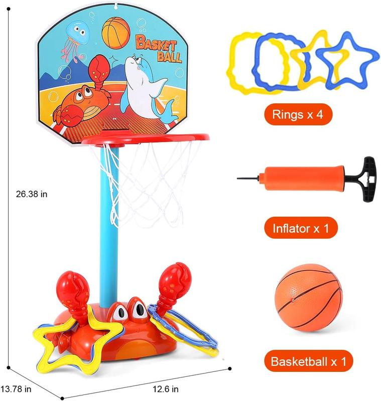 Toddler Basketball Hoop, 2 in 1 Sports Toy Set for Kids, Ring Toss Game with Music Sound, Baby Basketball Hoop for Indoor Play