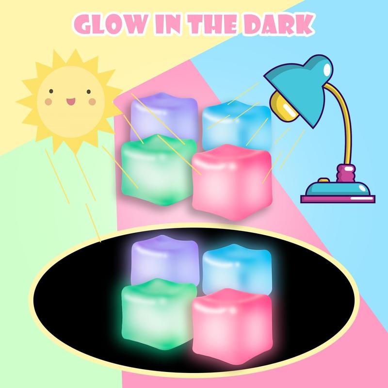 4 count Glow in The Dark Stress Cube Toys,Nice Slow Rise Stress Balls,Fidget Squishy Toys for Kids and Adults,Ice Cube Toys,Sensory Autism& ADHD Toys,Cute Stuff,Stocking Stuffers,Easter Basket Stuffers