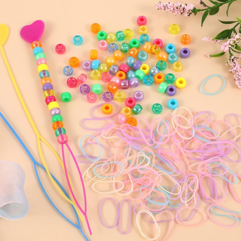 Kandi Beads Bracelet Making Kit, Rainbow Pony Beads for  Making DIY Crafts for Women, Hair Beads for Braids with 3 Hair Beaders Rubber Bands, Ideal Gift