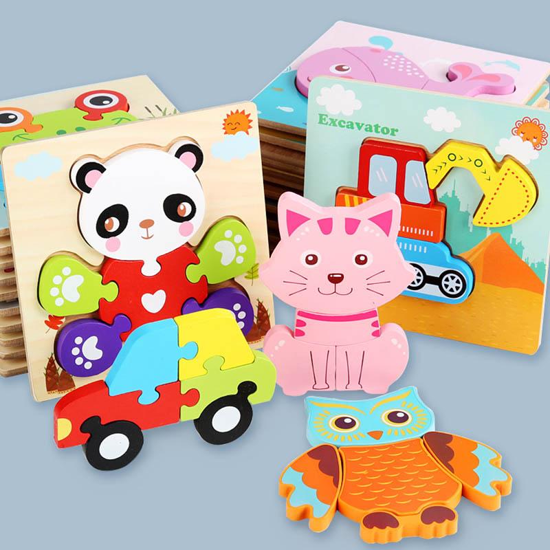 Wooden Jigsaw Puzzle Set, 6 Pack Animal Shape Block Preschool Educational Toy for Kids