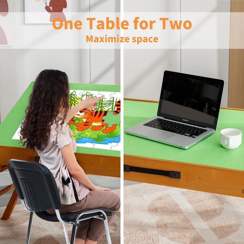 Large Capacity Adjustable Puzzle Table with Drawers – Foldable 1500-Piece Puzzle Board with Non-Slip Felt & PVC Cover, Adjustable Heights, No Assembly Required