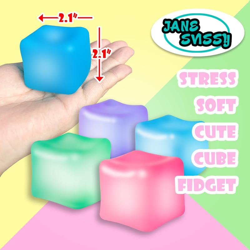 4 count Glow in The Dark Stress Cube Toys,Nice Slow Rise Stress Balls,Fidget Squishy Toys for Kids and Adults,Ice Cube Toys,Sensory Autism& ADHD Toys,Cute Stuff,Stocking Stuffers,Easter Basket Stuffers