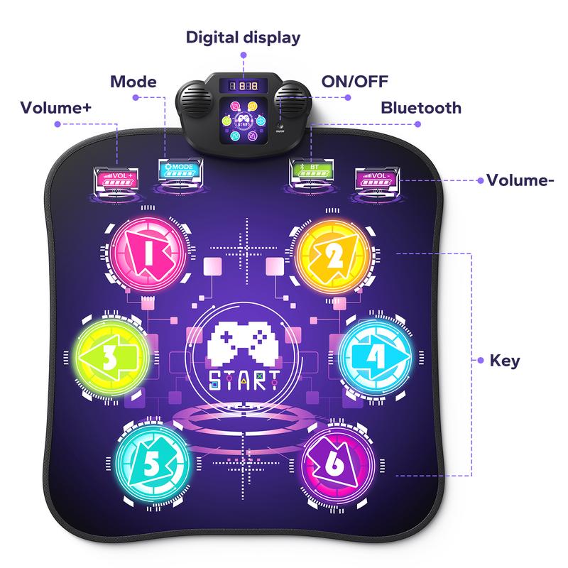 MERACH Dance Mat Bluetooth Electronic Dance Pad with Light-up 6-Button 8-Button Built-in Music Dance Game Toy Gift for Kids Girls Boys 3-12 Years Old