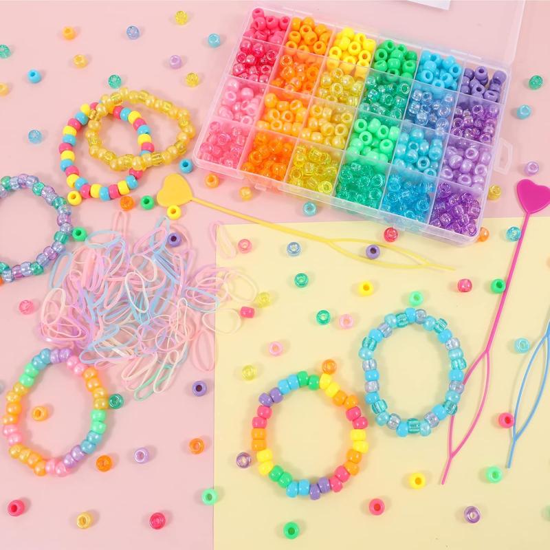 Kandi Beads Bracelet Making Kit, Rainbow Pony Beads for  Making DIY Crafts for Women, Hair Beads for Braids with 3 Hair Beaders Rubber Bands, Ideal Gift