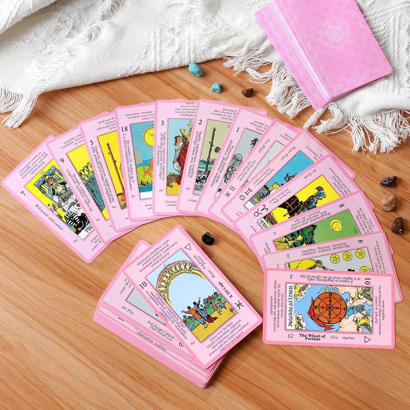 Myripoly Pink Tarot Cards Deck Set for Beginners with Meanings On Them-Tarot Card with Guidebook-(Free Velvet Tarot Bag Pouch)