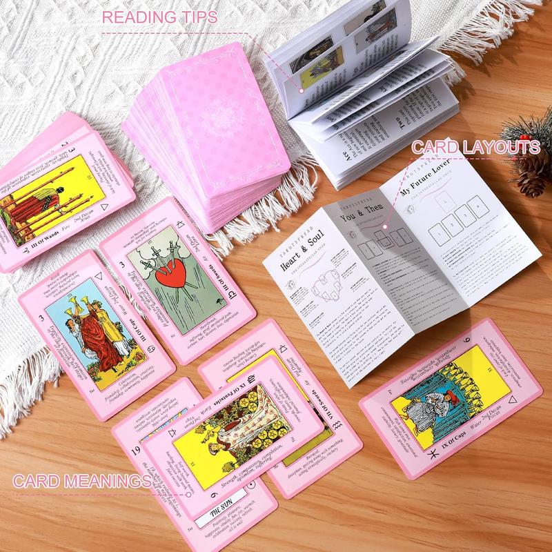 Myripoly Pink Tarot Cards Deck Set for Beginners with Meanings On Them-Tarot Card with Guidebook-(Free Velvet Tarot Bag Pouch)