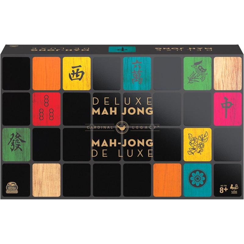 Mah Jong Classic Game with Two-Toned Tiles and Lined Wood Storage Case, Family Game for 4 Players Ages