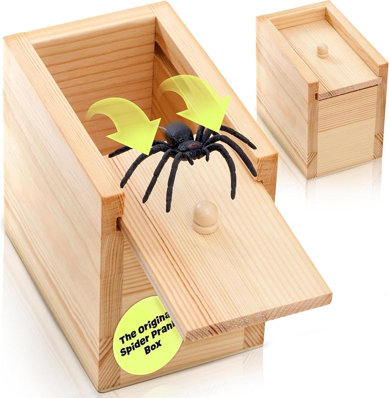 The Original Spider Prank Box- Funny Wooden Box Toy Spider Prank, Hilarious Christmas, April Fool, or Birthday Surprise Toy and Gag Gift Practical Joke Bromas Kit