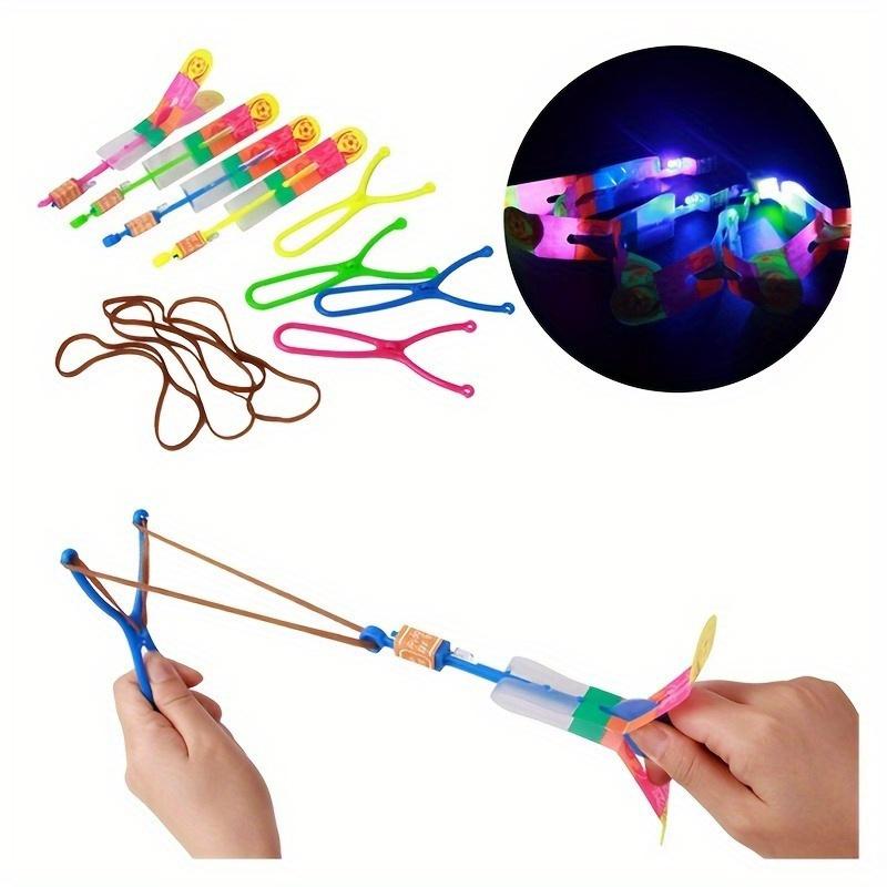 10pcs Glittering LED Rocket Slingshot Toys - Luminous, Elastic, Spinning, and Stocking Stuffer Friendly - Perfect for Carnival Prizes, School Classroom Rewards, and Halloween Christmas Gifts