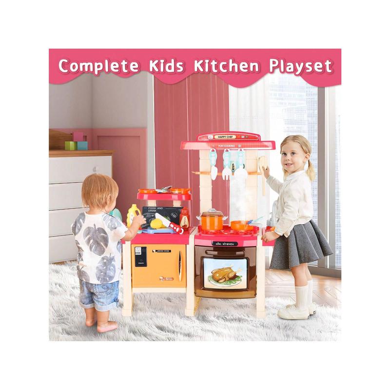 Kids Kitchen Playset, 45 PCS Sound Light Pretend Play Kitchen Toys With Cooking Stove Steam Play Sink Food And Toy Kitchen Accessories, Birthday Gift For Toddlers Boys Girls(Pink),Christmas Toy Gifts