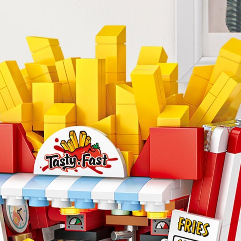 463pcs set Food Street Store Building Blocks, French Fries Shop Building Toy, Creative Model Toy