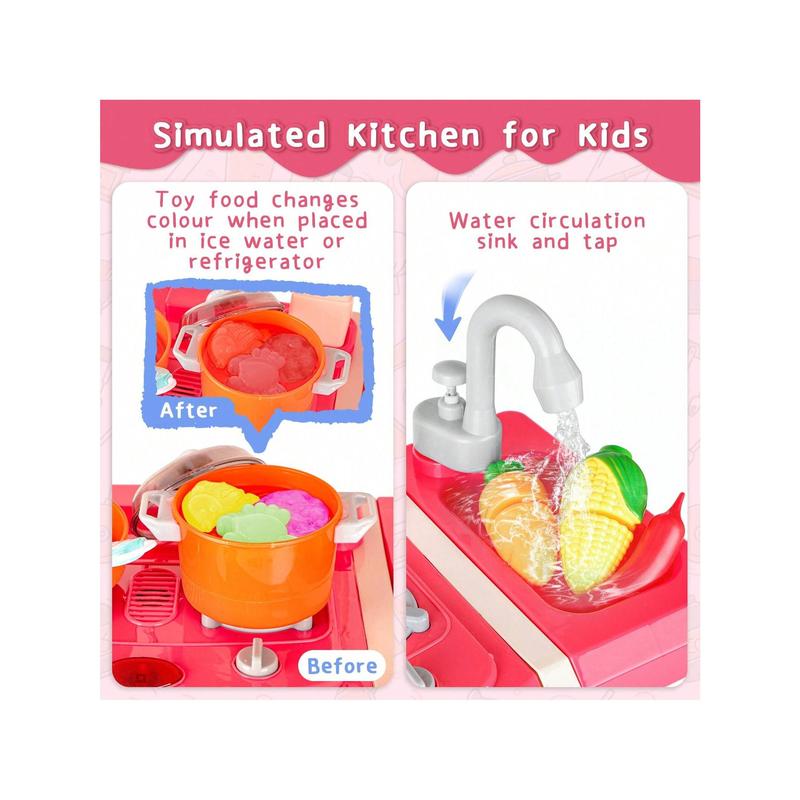 Kids Kitchen Playset, 45 PCS Sound Light Pretend Play Kitchen Toys With Cooking Stove Steam Play Sink Food And Toy Kitchen Accessories, Birthday Gift For Toddlers Boys Girls(Pink),Christmas Toy Gifts