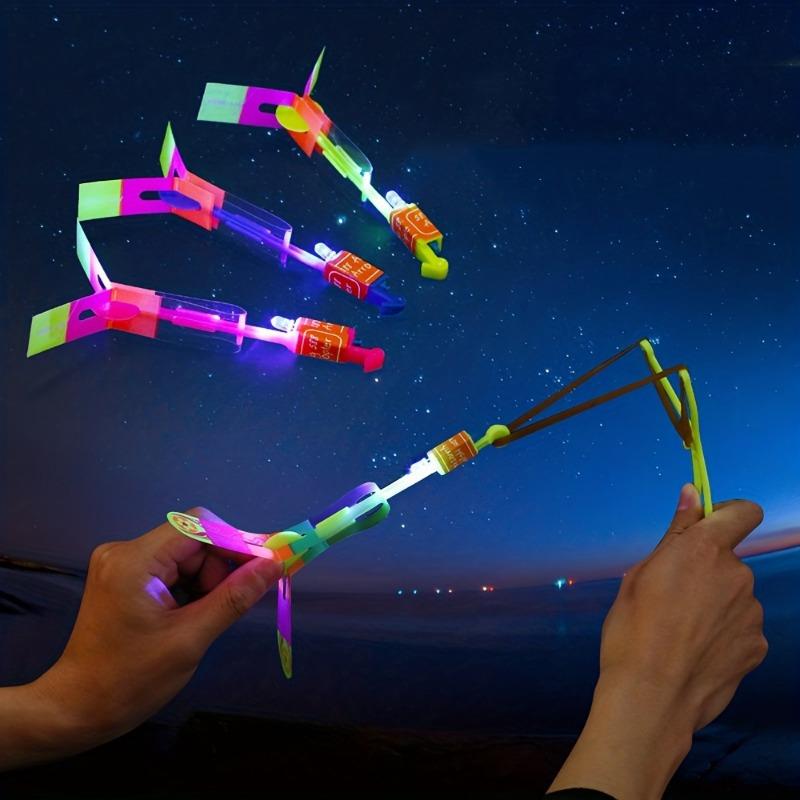 10pcs Glittering LED Rocket Slingshot Toys - Luminous, Elastic, Spinning, and Stocking Stuffer Friendly - Perfect for Carnival Prizes, School Classroom Rewards, and Halloween Christmas Gifts