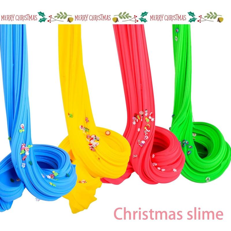 Christmas Slime Kit with 5 Pack Butter Slime, Orange,Yellow, Blue, White, Red Slime, and Charms, Party Favors Gift for Girls and Boys, Super Soft and Non-Sticky DIY Surprise Slime