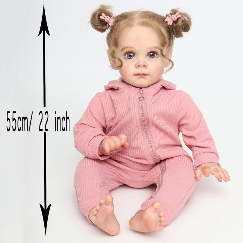 22 Inch Durable Realistic Reborn Girl Doll Toy, Christmas Reborn Full Silicone Doll Baby Dolls, Summer Gifts, Soft Girl Toy, Silicone Reborn Doll Lifelike Newborn Toy, Full Body Silicone Reborn Doll, Realistic Baby Dolls, Thanksgiving Christmas Gift Set