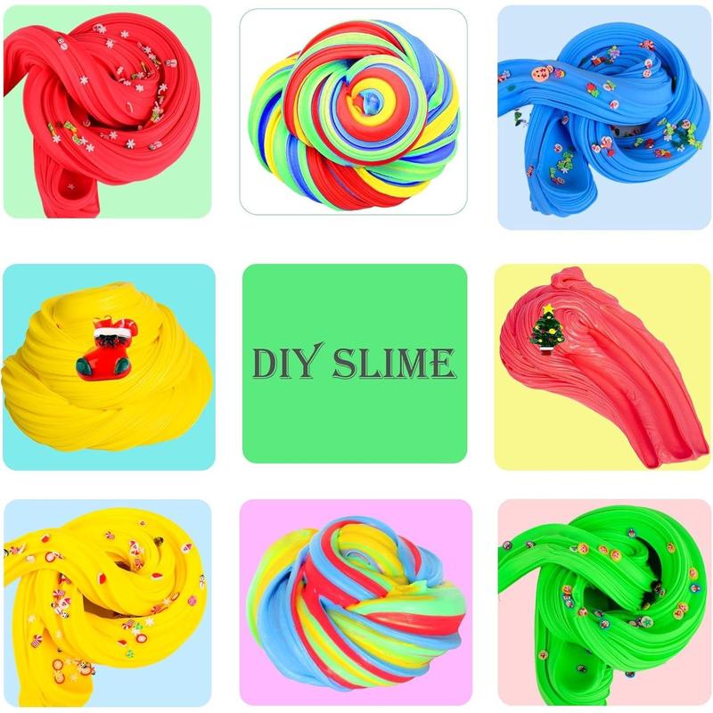 Christmas Slime Kit with 5 Pack Butter Slime, Orange,Yellow, Blue, White, Red Slime, and Charms, Party Favors Gift for Girls and Boys, Super Soft and Non-Sticky DIY Surprise Slime