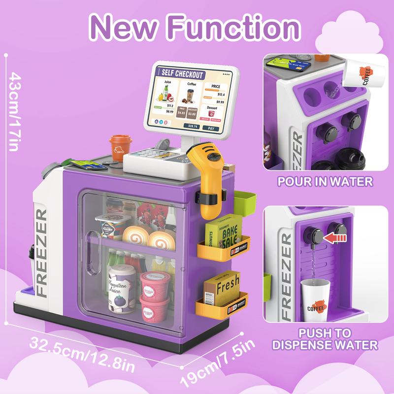 deAO Toy Register Coffee Machine Toys 3 in 1 Play Food Pretend Play Grocery Store Supermarket Playset,Water Outlet Function