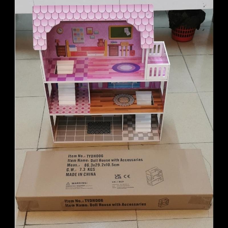 HILIROOM Wooden Dollhouse for Kids Girls, 3-Floors Dream House with Stairs and Furnitures, Gift for Ages 3+, 23.6