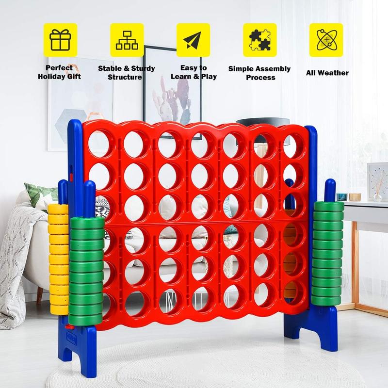 Costzon - Jumbo 4-to-Score Giant Game Set with 42 Jumbo Rings and Quick-Release Slider,4 in A Row for Kids and Adults, 3.5FT Tall Indoor & Outdoor Game Set, Ideal for Holiday Party & Family Game