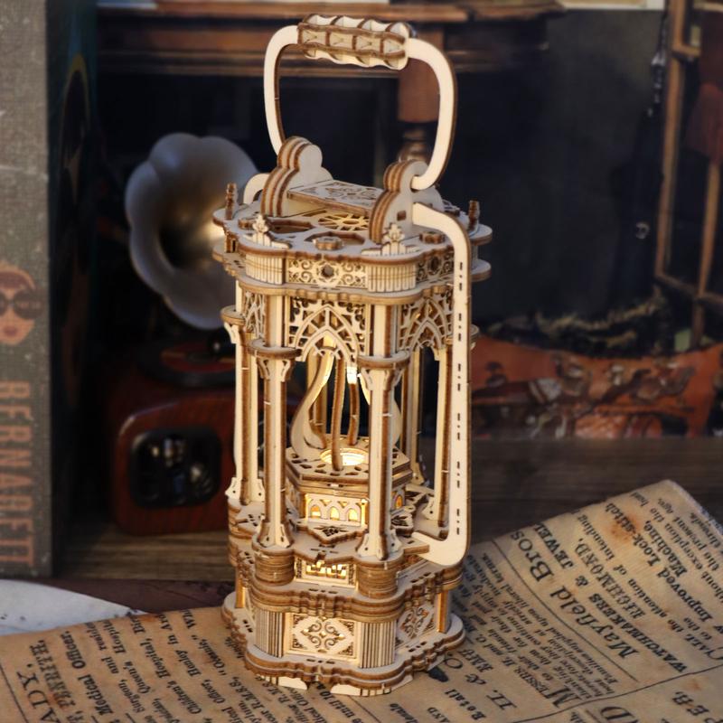 3D Wooden Puzzles DIY Rotating Vintage Lantern Hands-on Activity Desk Decor Gifts for Teens